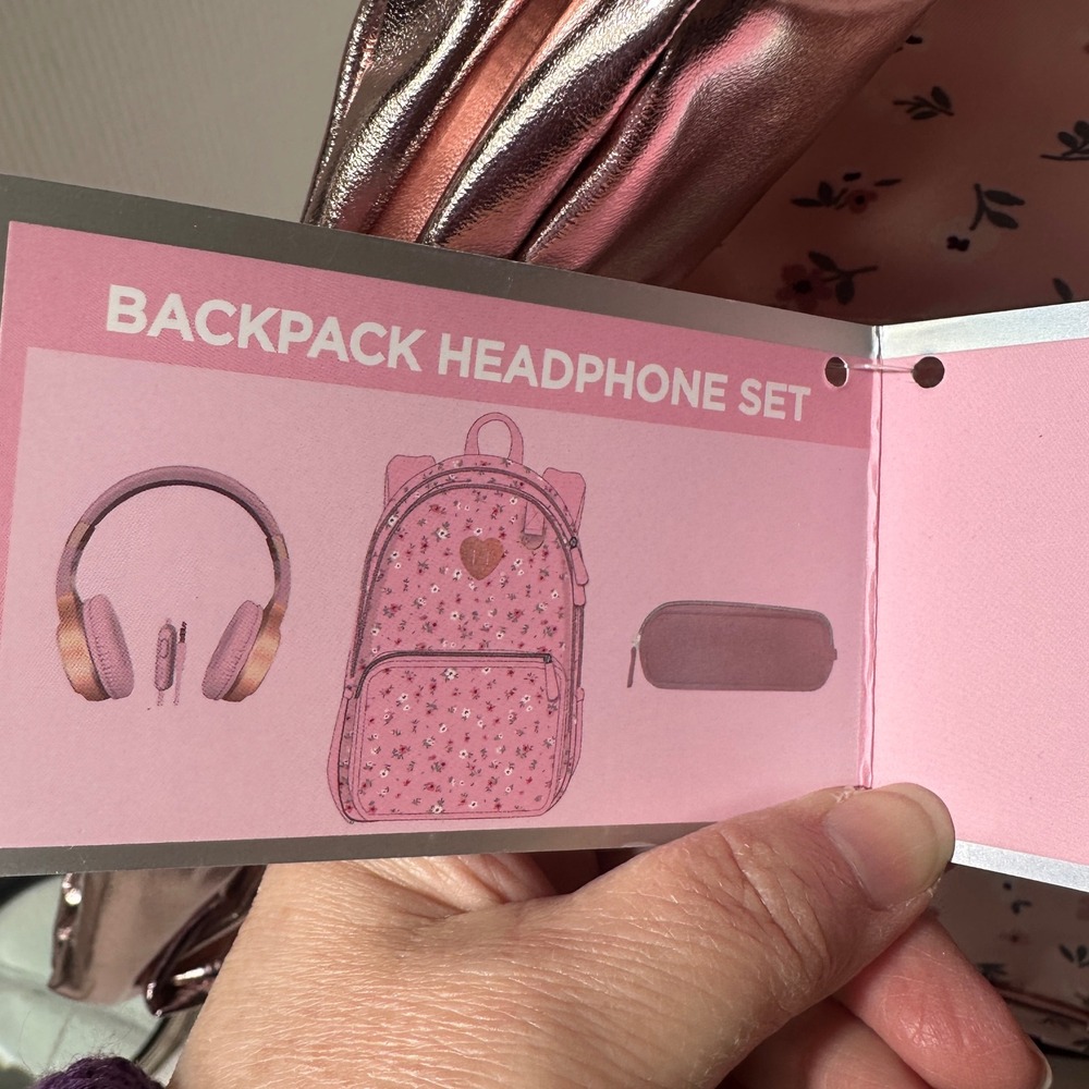 Locker Club Pink Floral Backpack Headphones and Pencil Case 3‎ Piece Set New - Picture 8 of 16